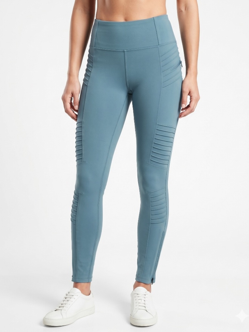 Athleta Delancey Moto Leggings Size M Blue Ankle Zip Stitched Panel Pockets FA21